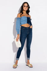 DIANA OFF THE SHOULDER LONG SLEEVE DENIM TOP