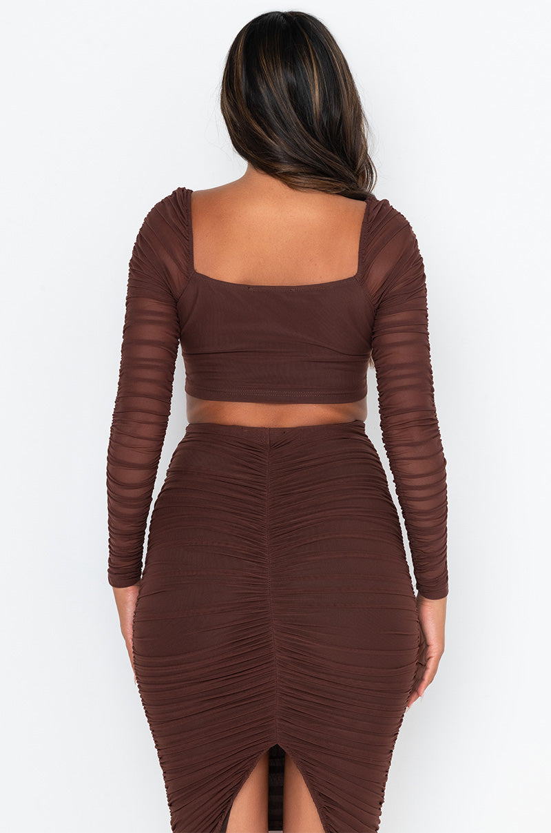 DRAMA FREE CINCHED MESH BLOUSE