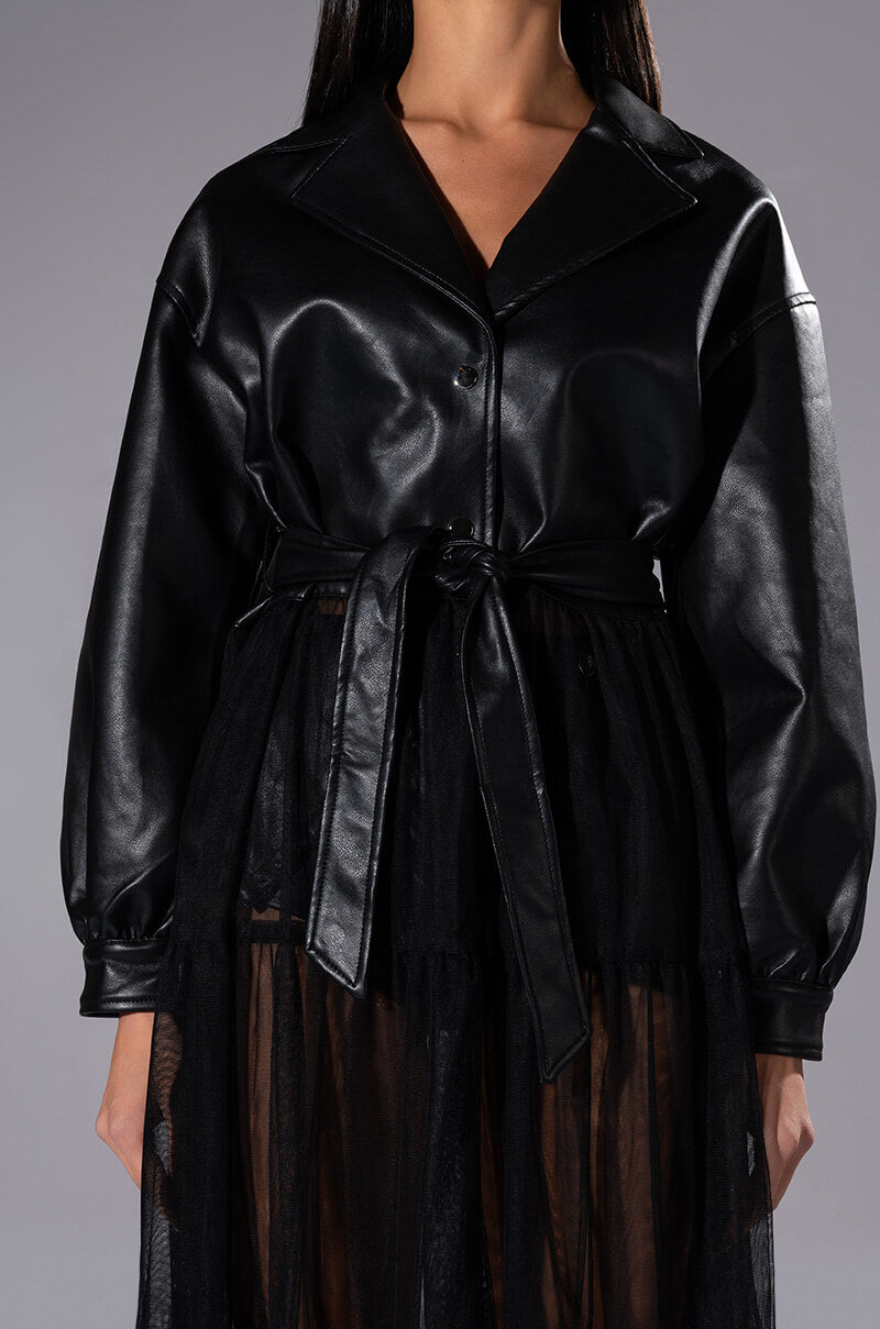 CROP PU TRENCH WITH CHIFFON SKIRT