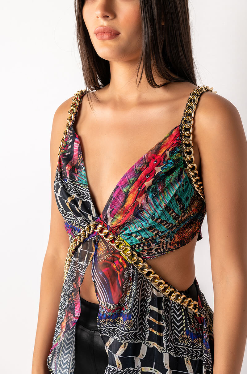 EDGE OF PARADISE SLEEVELESS CHIFFON CUTOUT HIGH LOW BLOUSE