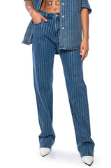 EFFORTLESS GLAM RHINESTONE STRIPE WIDE LEG JEAN