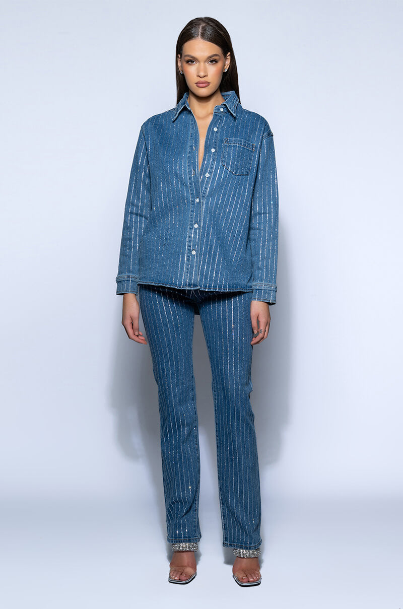 EFFORTLESS GLAM RHINESTONE STRIPE WIDE LEG JEAN