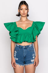 JUNO RUFFLE SLEEVE CROPPED BLOUSE