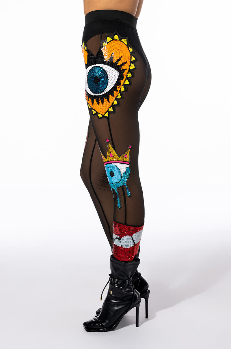 EYES WIDE SHUT SEQUIN MESH LEGGING