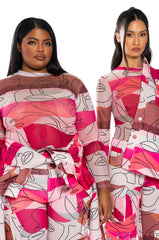 FACES PRINTED MESH BODYSUIT