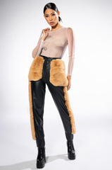 FASHION AND COZY FAUX LEATHER WITH FUR JOGGERS