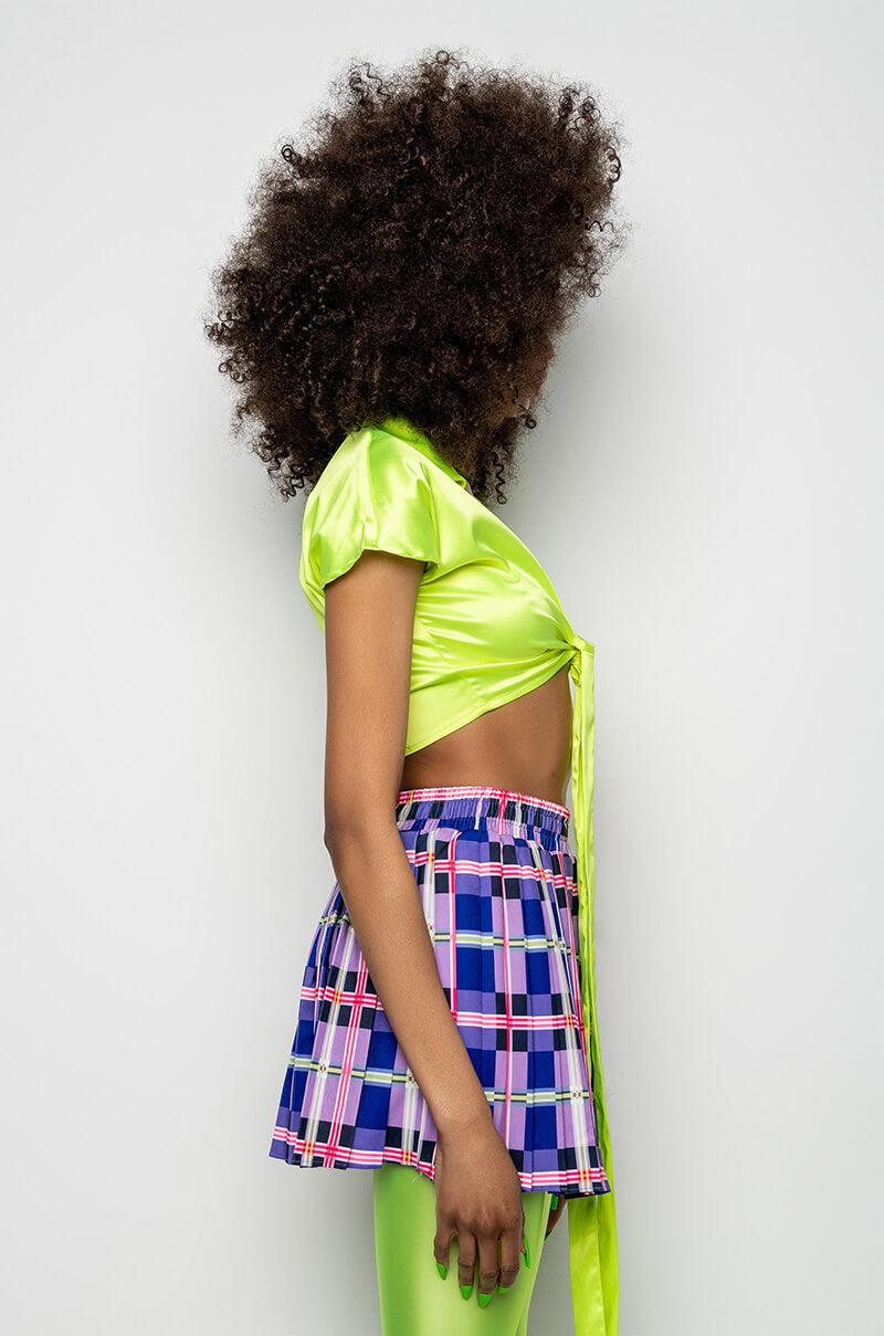 FEELING IT TIE FRONT SHORT SLEEVE SATIN BLOUSE