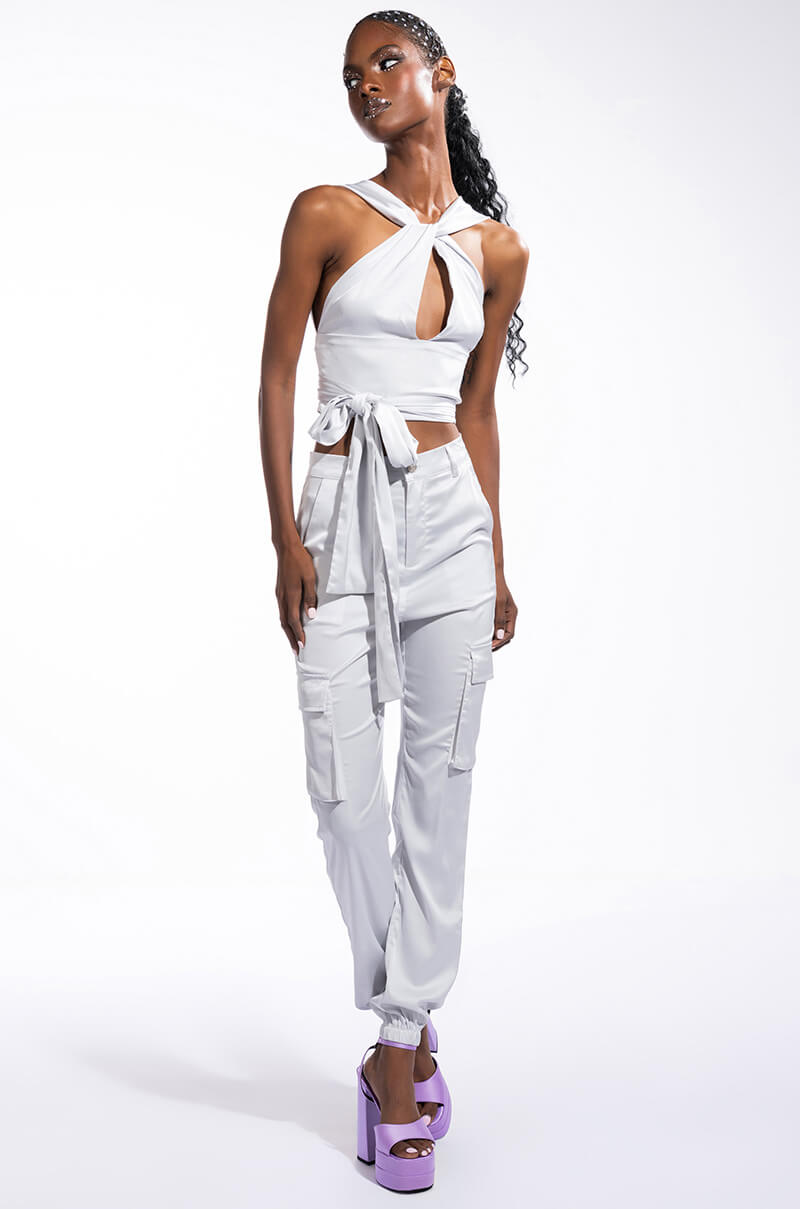 FIASCO SATIN HALTER CROP TOP