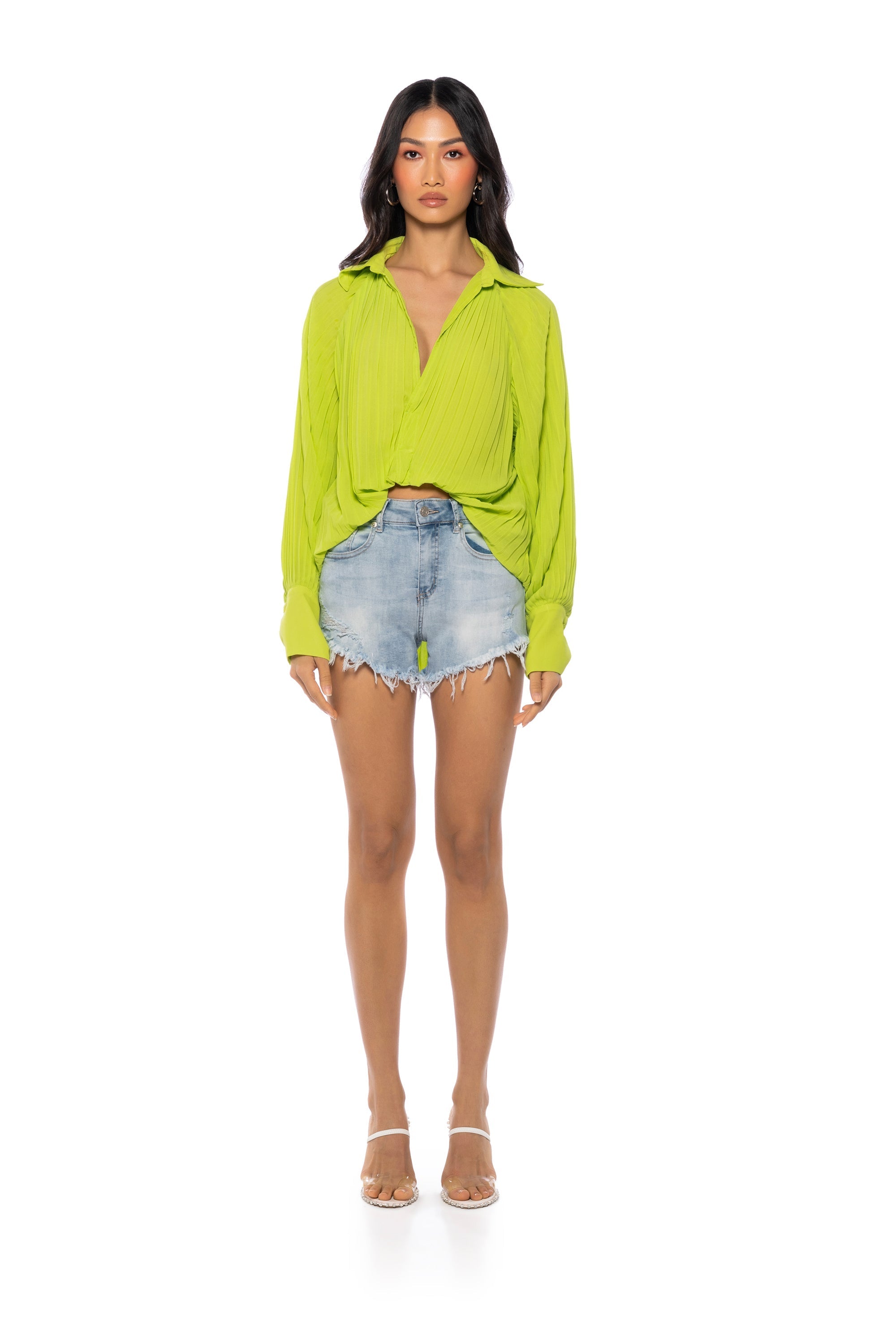 FLEX-FIT HIGH WAISTED SUPER STRETCHY LIGHT BLUE DENIM SHORTS
