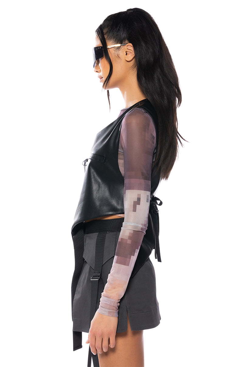 BIA CROPPED ASYMMETRICAL FAUX LEATHER VEST