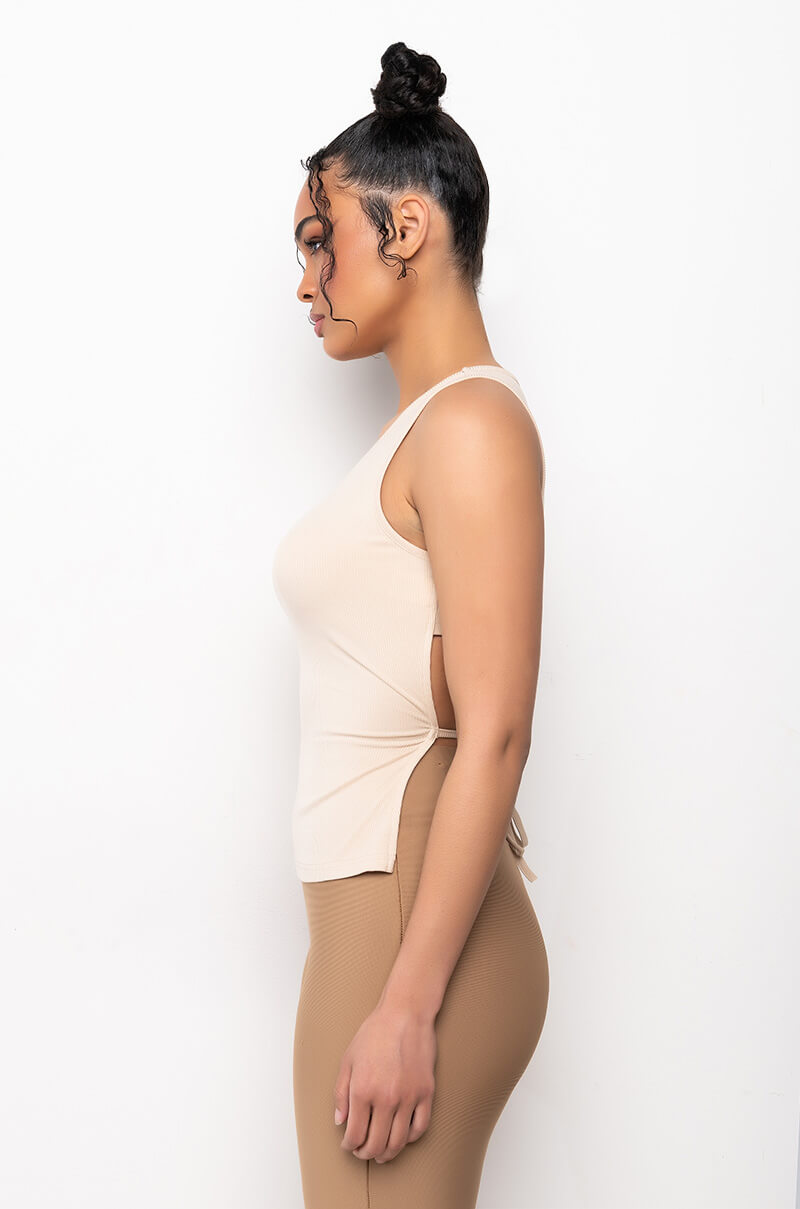 FRESH PERSPECTIVE TIE BACK RIBBED TANK