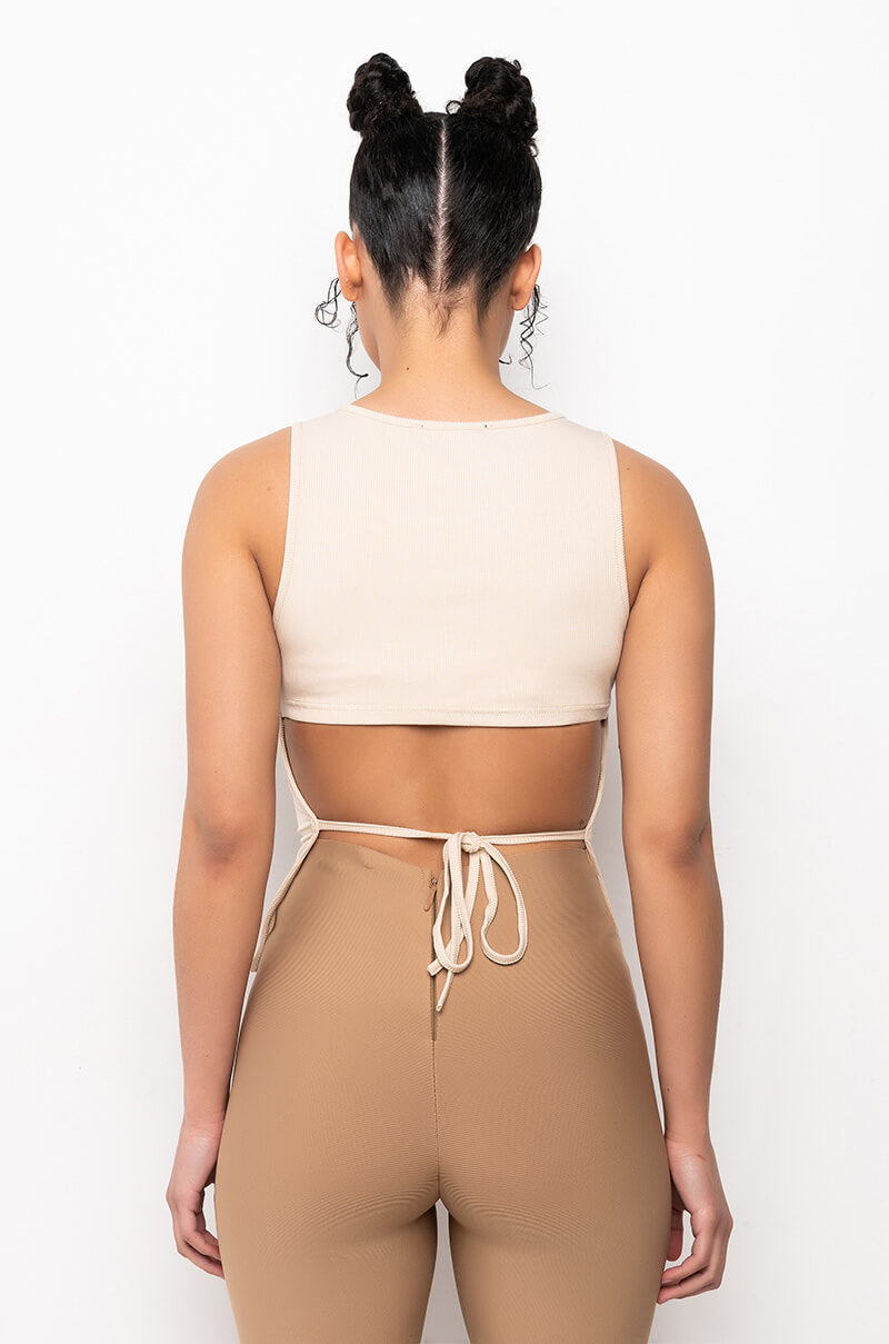 FRESH PERSPECTIVE TIE BACK RIBBED TANK