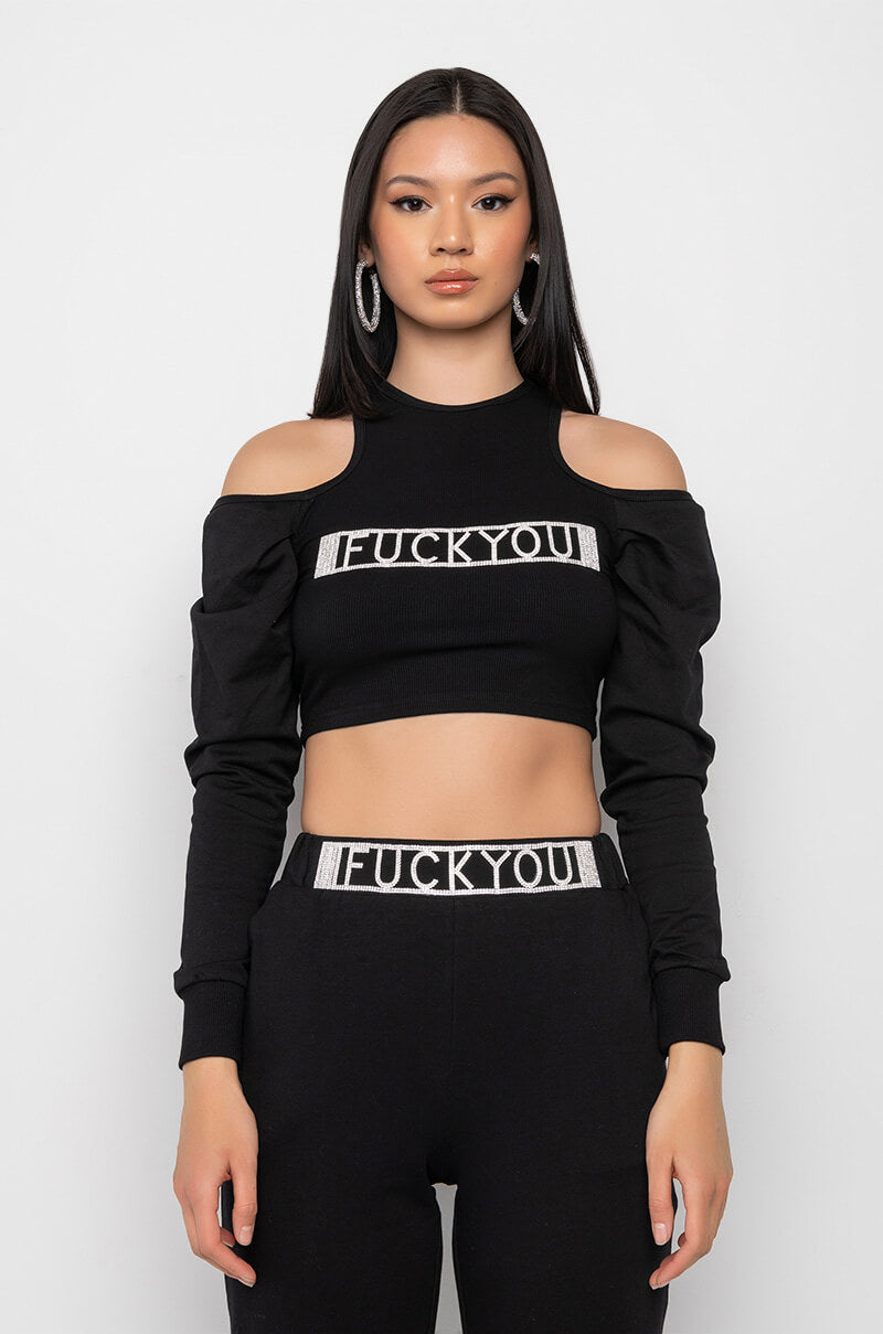FU VERY MUCH COLD SHOULDER SWEATSHIRT
