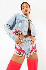 GAME ON HIGH EMBROIDERED DENIM JACKET
