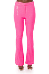 GET DOWN ON IT SEQUIN FLARE TROUSER IN PINK