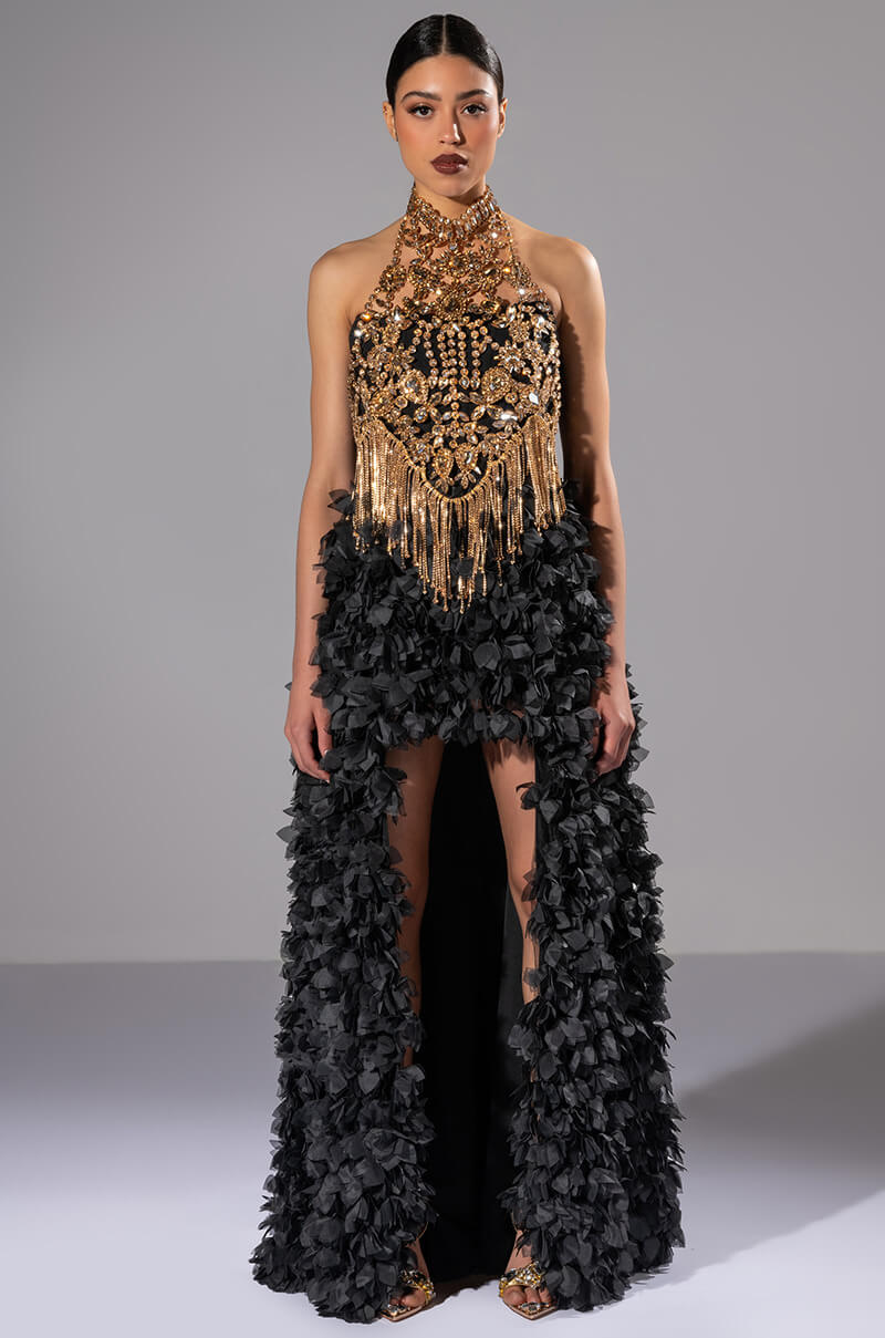GIRL ON FIRE CASCADING HIGH LOW TUBE DRESS