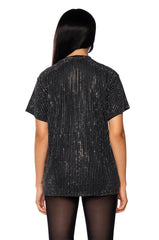 GLITZ OVERSIZED MESH T SHIRT IN BLACK