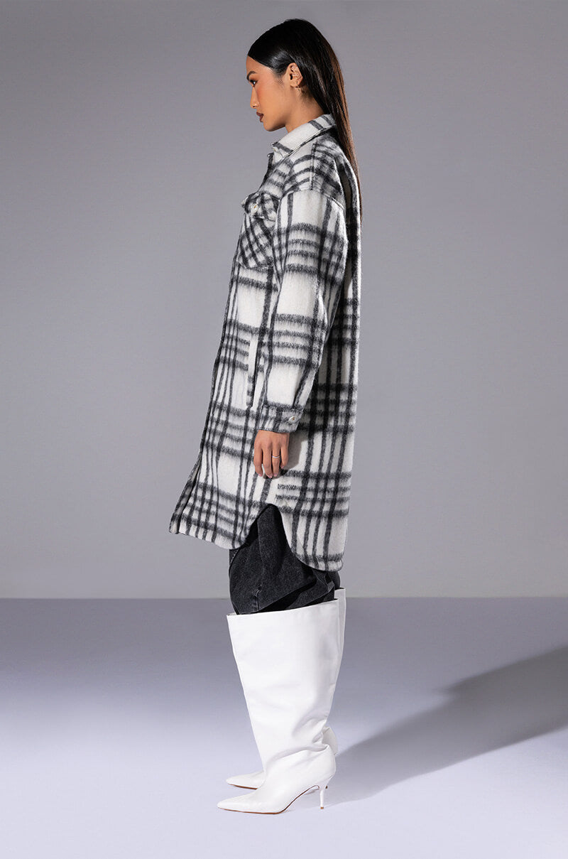 LONG PLAID LINED SHACKET