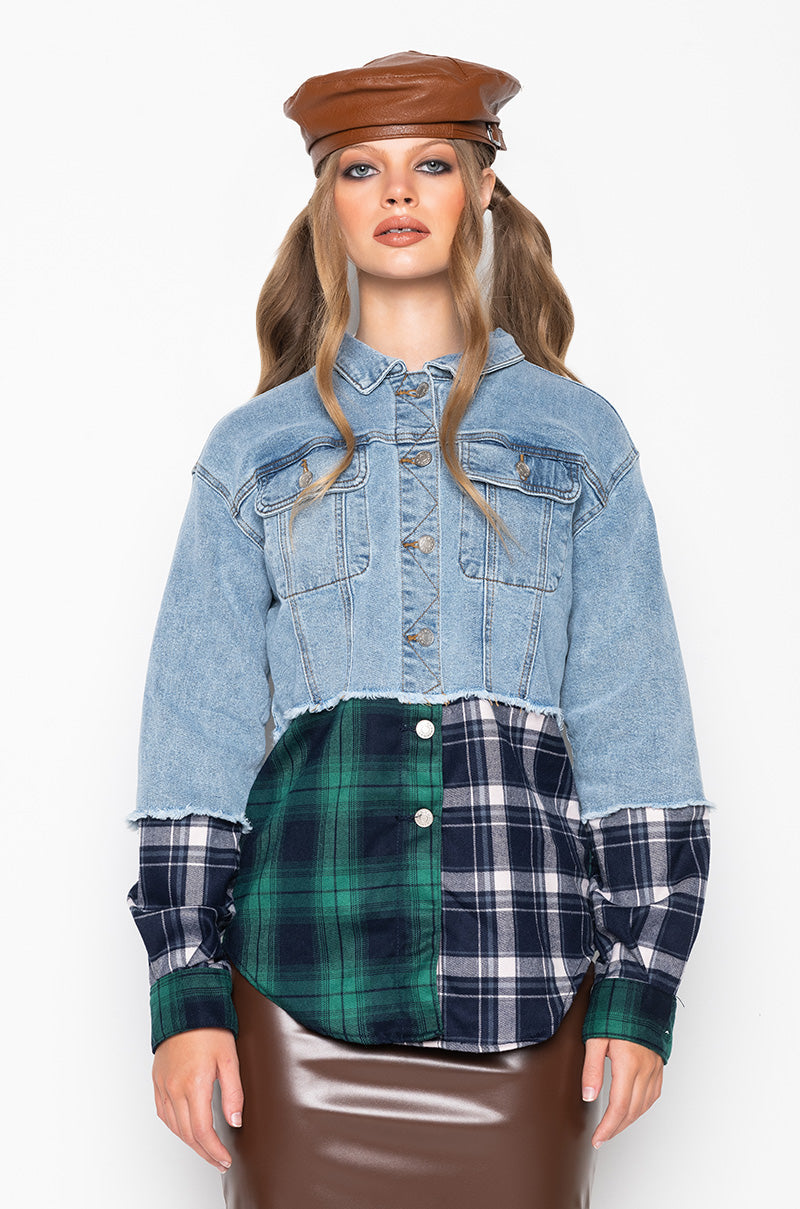 HAILEY DENIM PLAID OVERSIZED JACKET