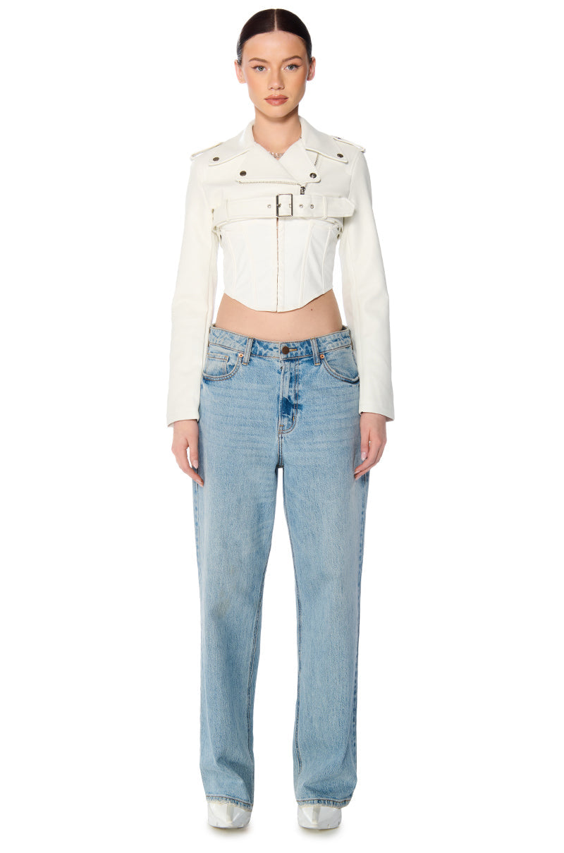 HALF MY HEART ULTRA CROPPED MOTO JACKET