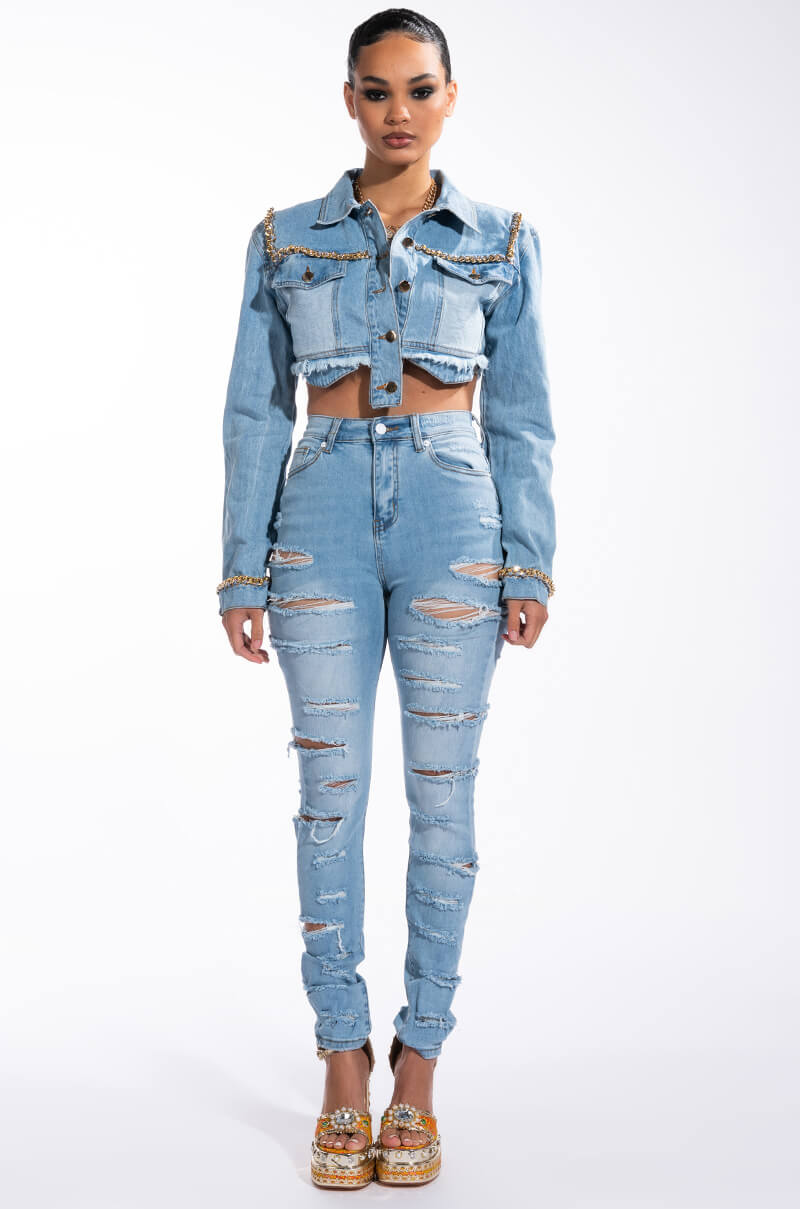 HANDS TO YOURSELF DISTRESSED SKINNY JEAN