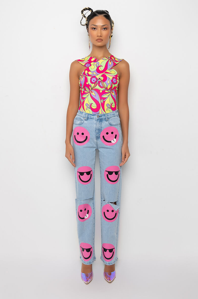 HAPPY DAZE CROSS OVER HALTER BODYSUIT