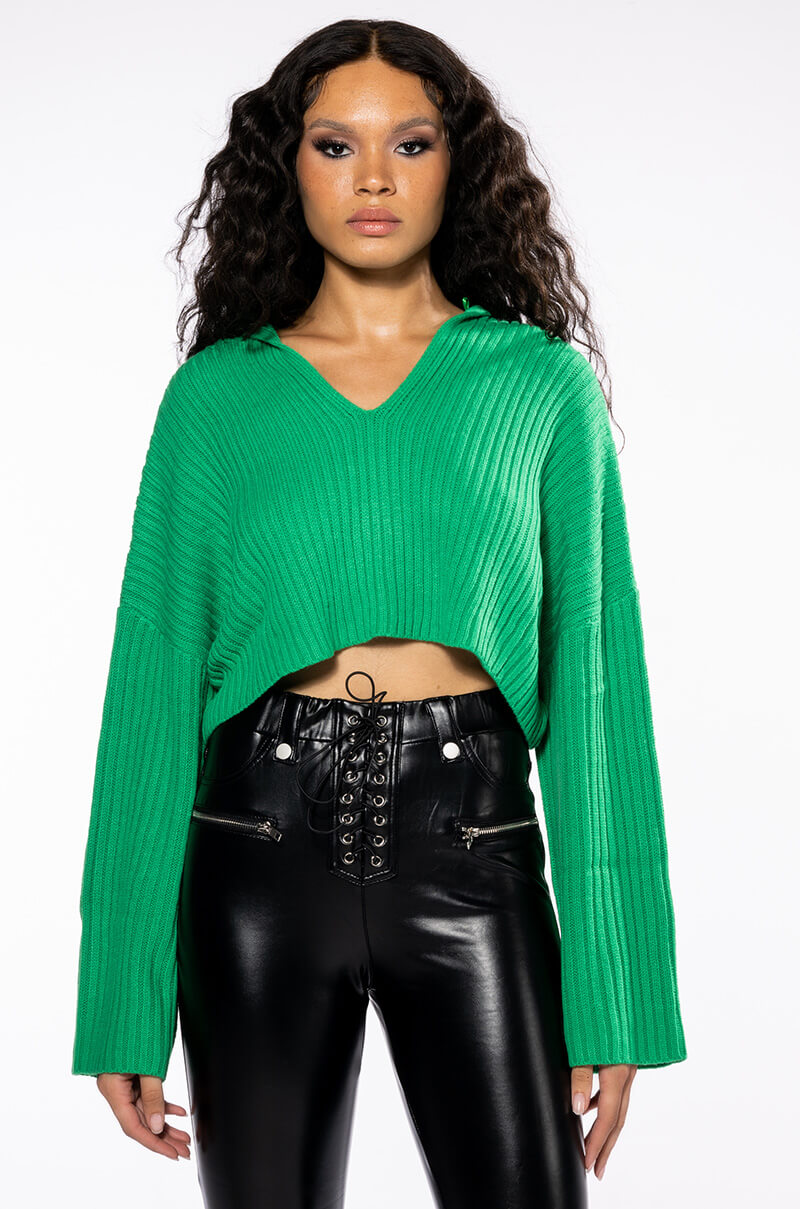 HAPPY GO LUCKY HOODED CROPPED SWEATER