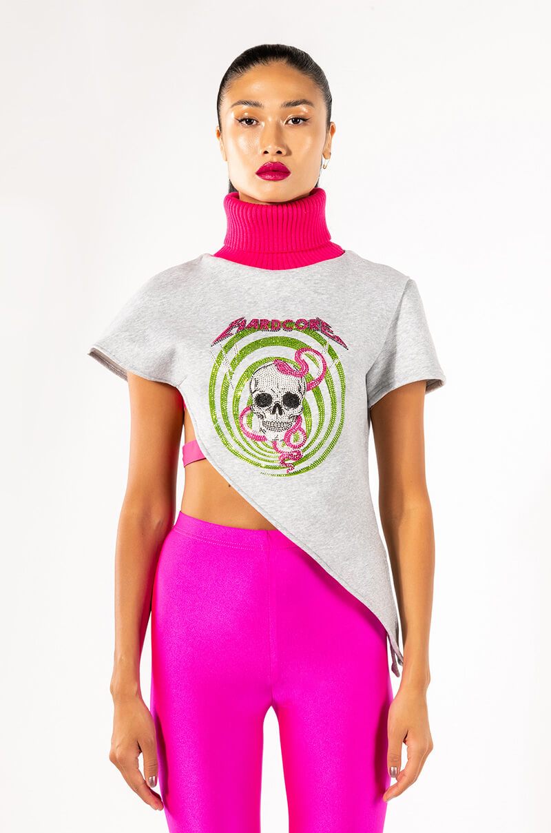 HARD GRAPHIC MOCK NECK SLEEVELESS SWEATSHIRT