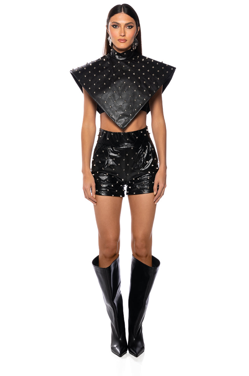 ICO FAUX LEATHER SPIKE DETAILED SHORT
