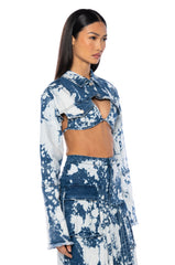 HEY NOW ACID WASH ULTRA CROP DENIM BOLERO