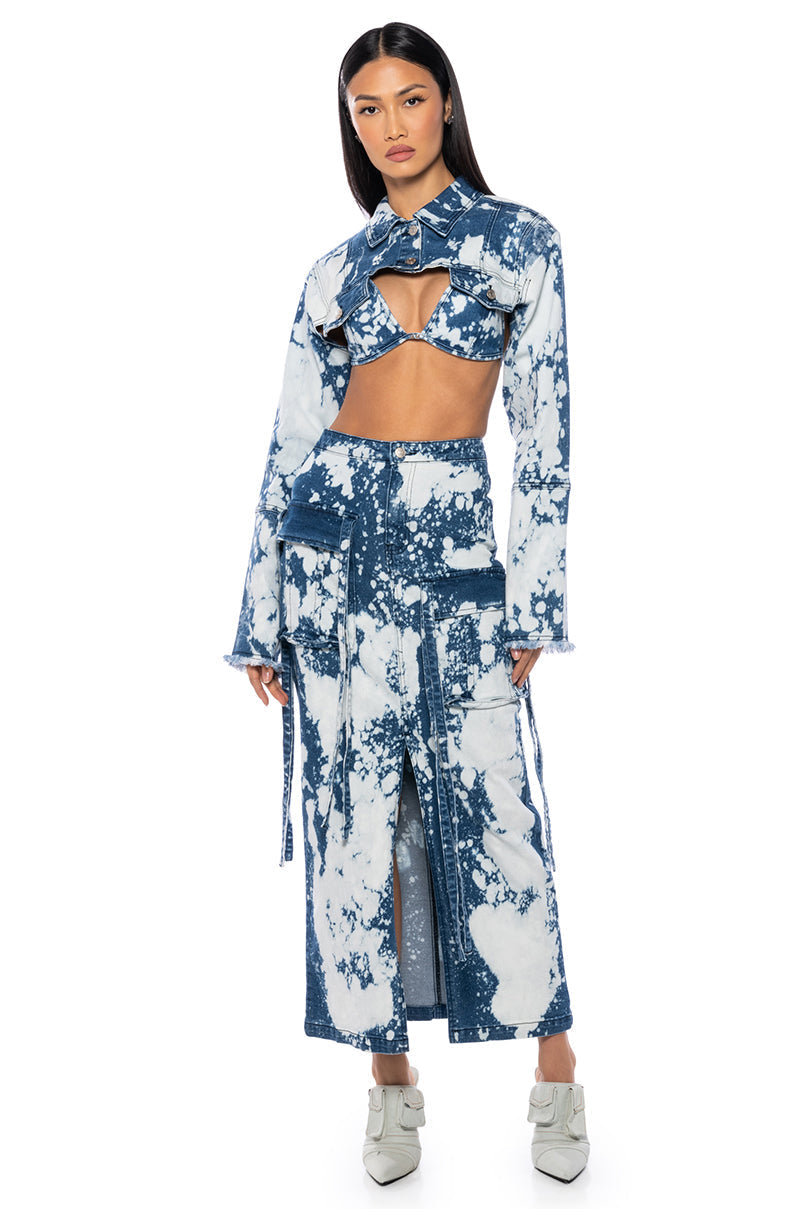 HEY NOW ACID WASH ULTRA CROP DENIM BOLERO