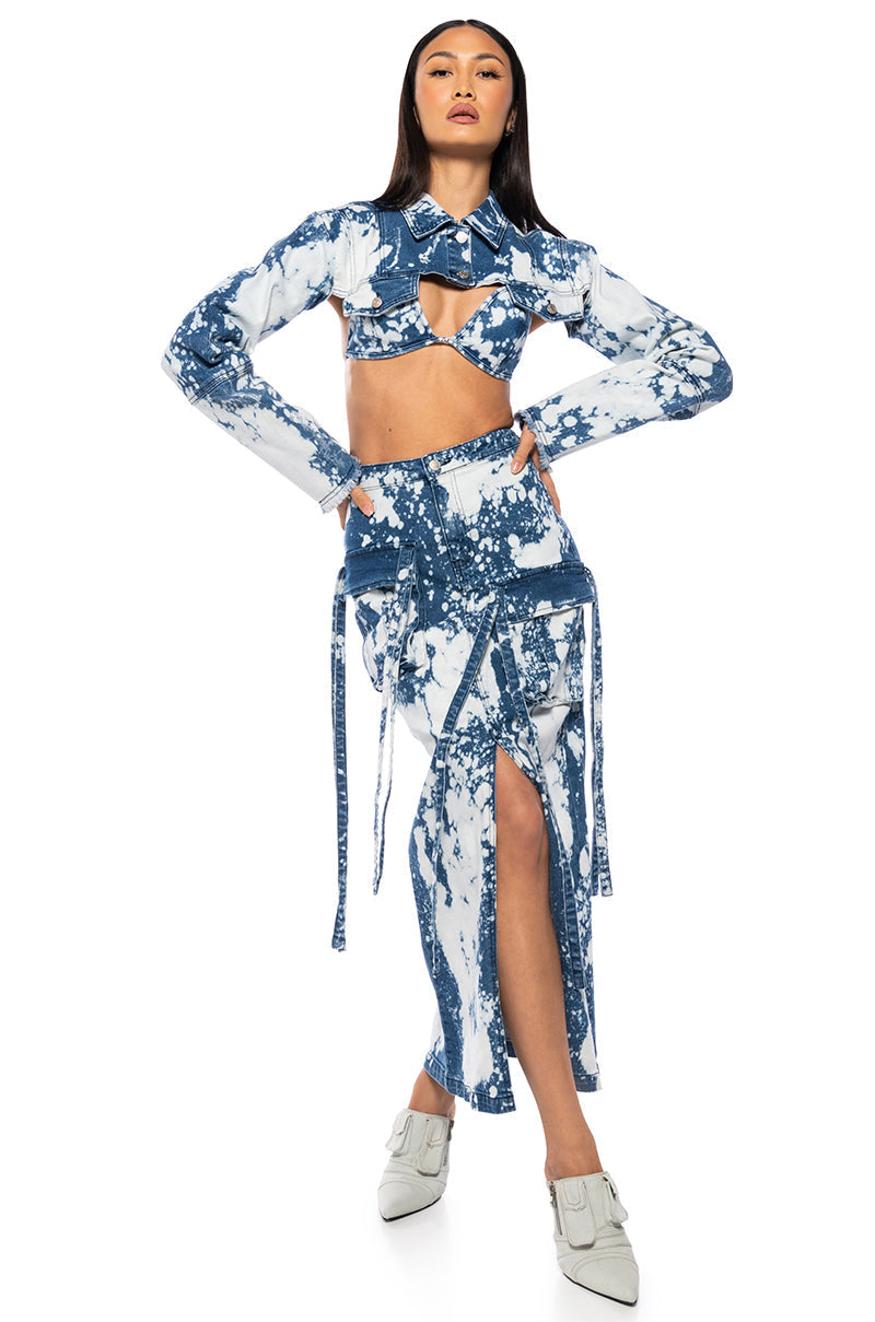 HEY NOW ACID WASH ULTRA CROP DENIM BOLERO