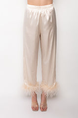 HIDDEN AGENDA FEATHER DETAIL CROPPED SATIN PANTS