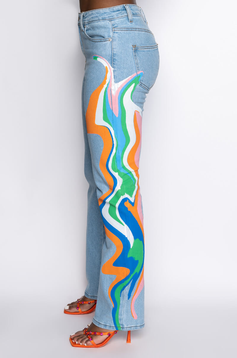 I AM ME SHAR STRAIGHT PRINTED DENIM