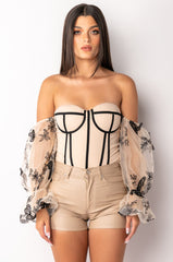 IN A DREAM APPLIQUE STRAPLESS CORSET BODYSUIT