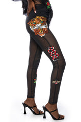 INKED SEQUIN APPLIQUE MESH LEGGING