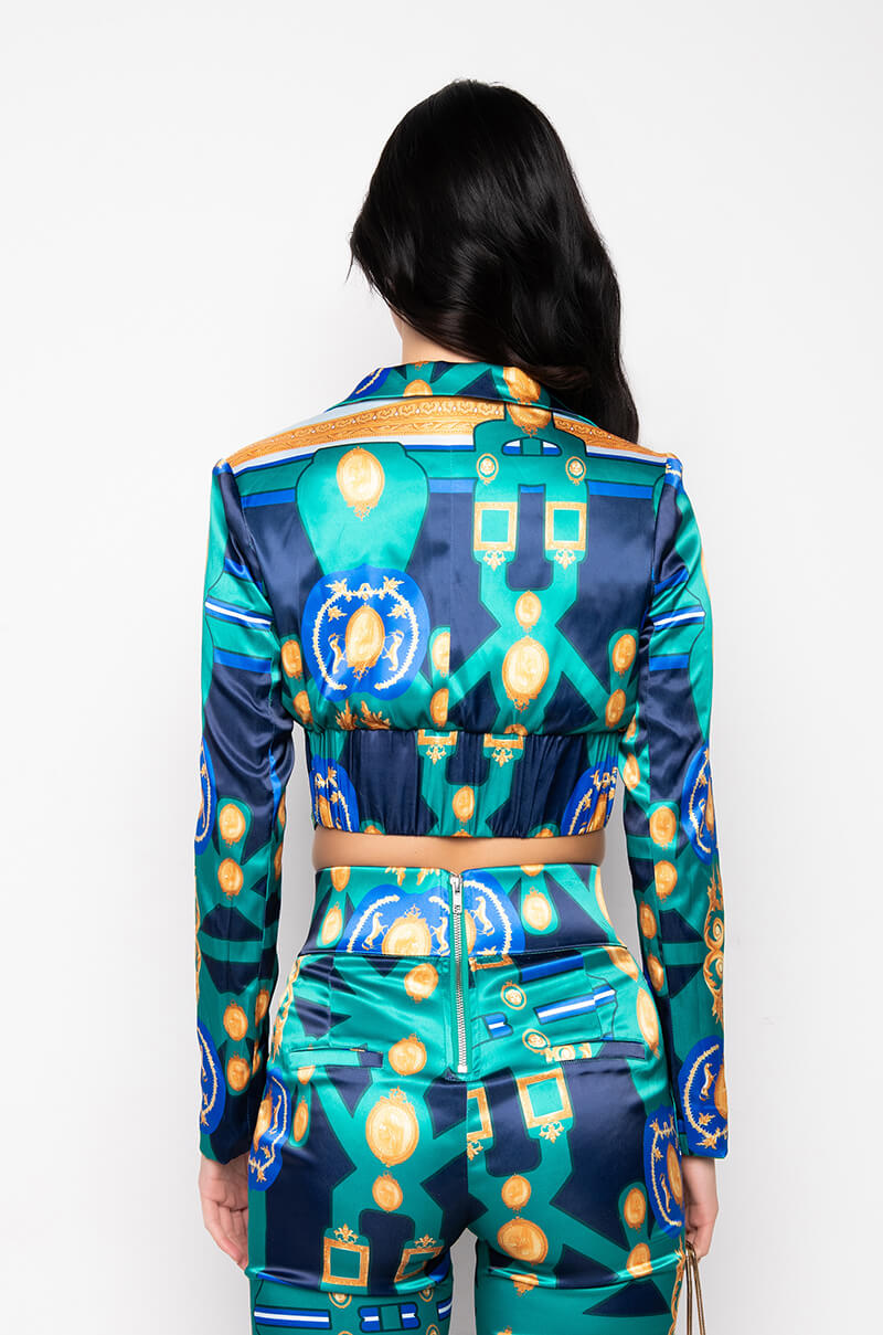 ISLAND TIME SATIN CROP COLLARED BLOUSE