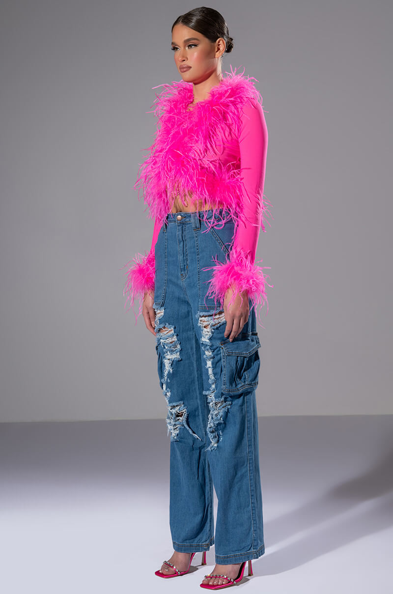 IVY DISTRESSED CARGO HIGH WAISTED JEANS