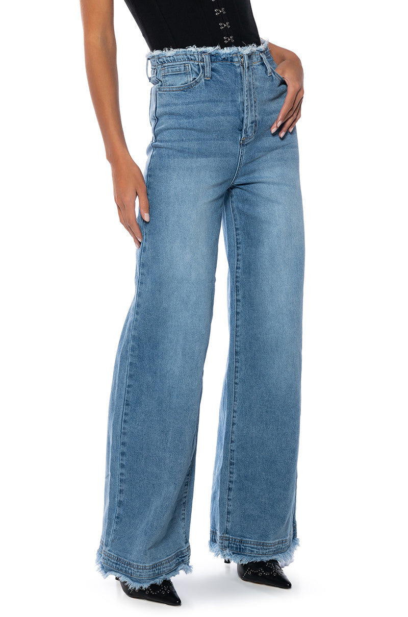 JULIE RAW WAISTBAND WIDE LEG JEAN