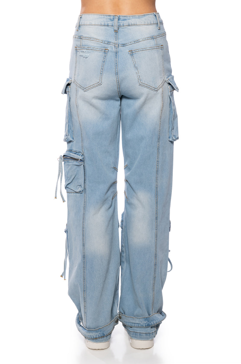 KEEP IT ON THE LOW RELAXED FIT CARGO JEANS