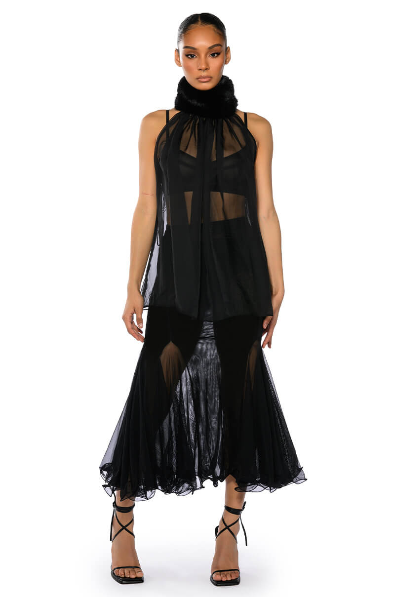 KEEP UP MERMAID FLARE MESH MIDI SKIRT