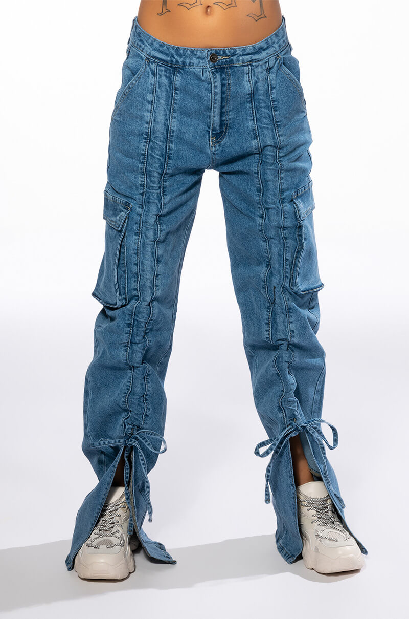KENNA FRONT TIE DETAIL CARGO JEANS
