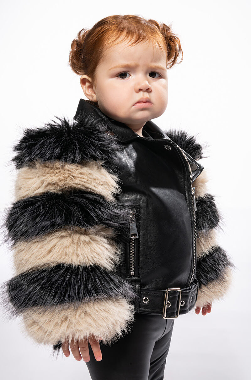 KIDS VENETA MOTO JACKET WITH FAUX FUR ARM