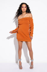 KILL EM WITH KINDNESS OFF THE SHOULDER MINI DRESS