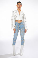 KYLER CROP BOMBER WITH DIAMOND ROPE