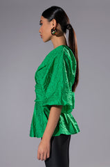 LADIES WHO LUNCH HIGH NECK STATEMENT SLEEVE BLOUSE