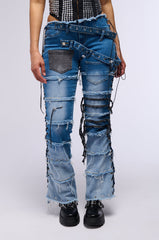LAY LOW DISTRESSED DENIM FLARE PANT