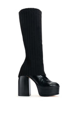 LEILA KNIT FOLD OVER CHUNKY BOOT IN BLACK