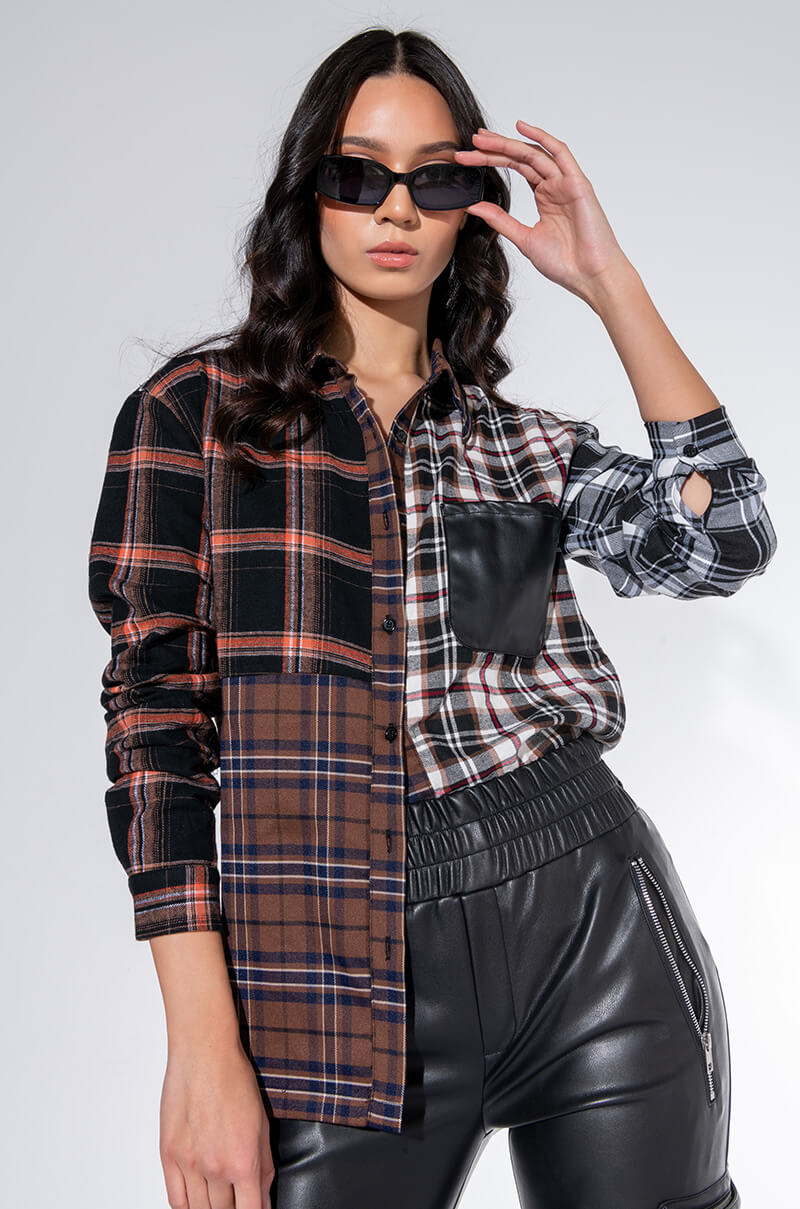 LITHIUM LONG SLEEVE PATCHWORK FLANNEL BUTTON DOWN