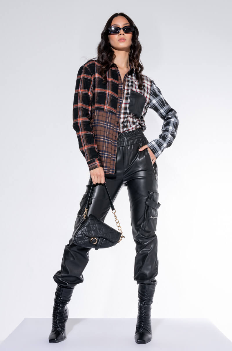 LITHIUM LONG SLEEVE PATCHWORK FLANNEL BUTTON DOWN